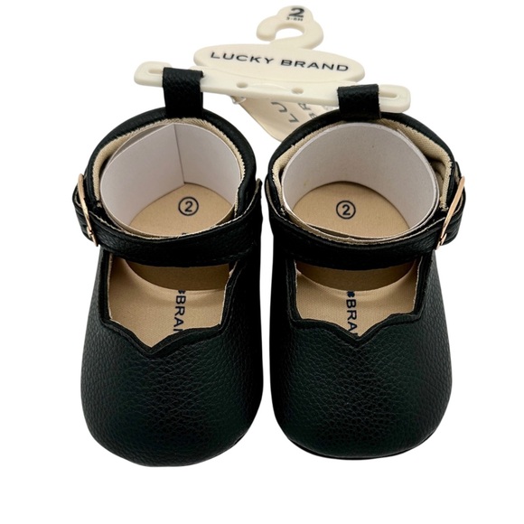 Lucky Brand Baby Girl Crib Shoes | Black Faux Leather Mary Janes | Size 2 (3-6M) - Picture 6 of 13